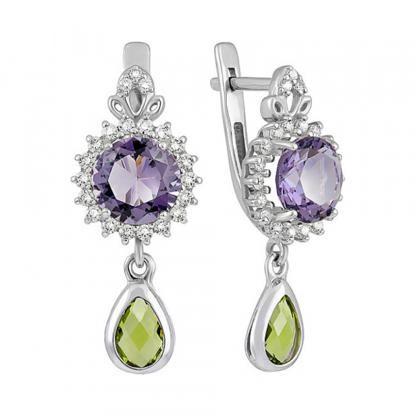 Серебряные серьги с алпанитом и фианитом № 135390