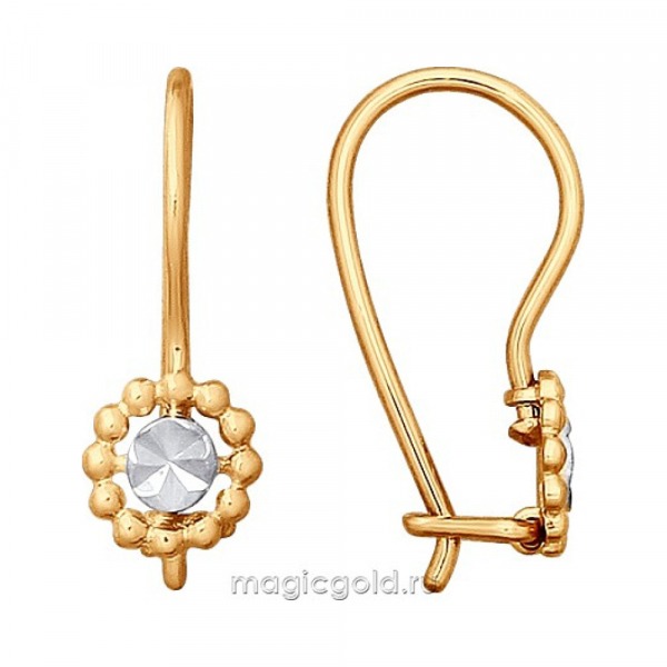 Золотые серьги без камня с алмазкой № 163939