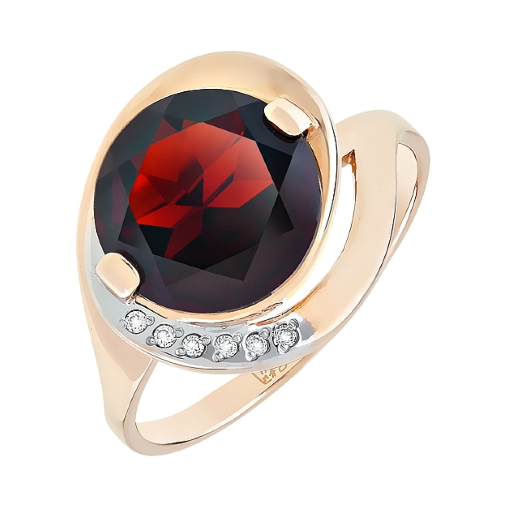 Золотое кольцо с гранатом и фианитом № 94475