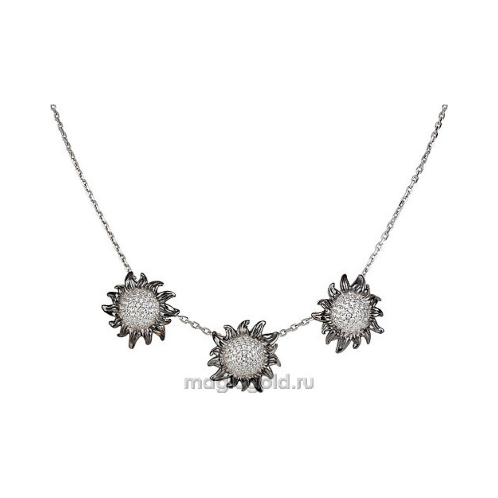 Серебряное колье с фианитом и черным покрытием № 137358