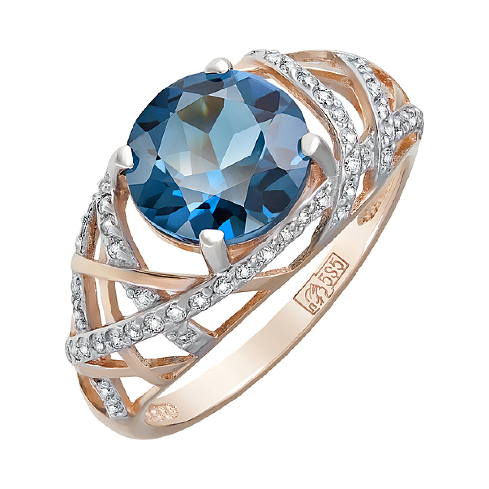 Золотое кольцо с топазом и фианитом № 124070