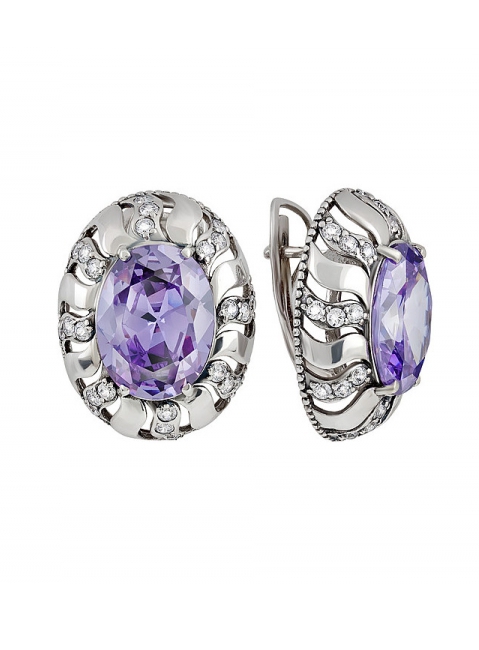 Серебряные серьги с фианитом № 123151