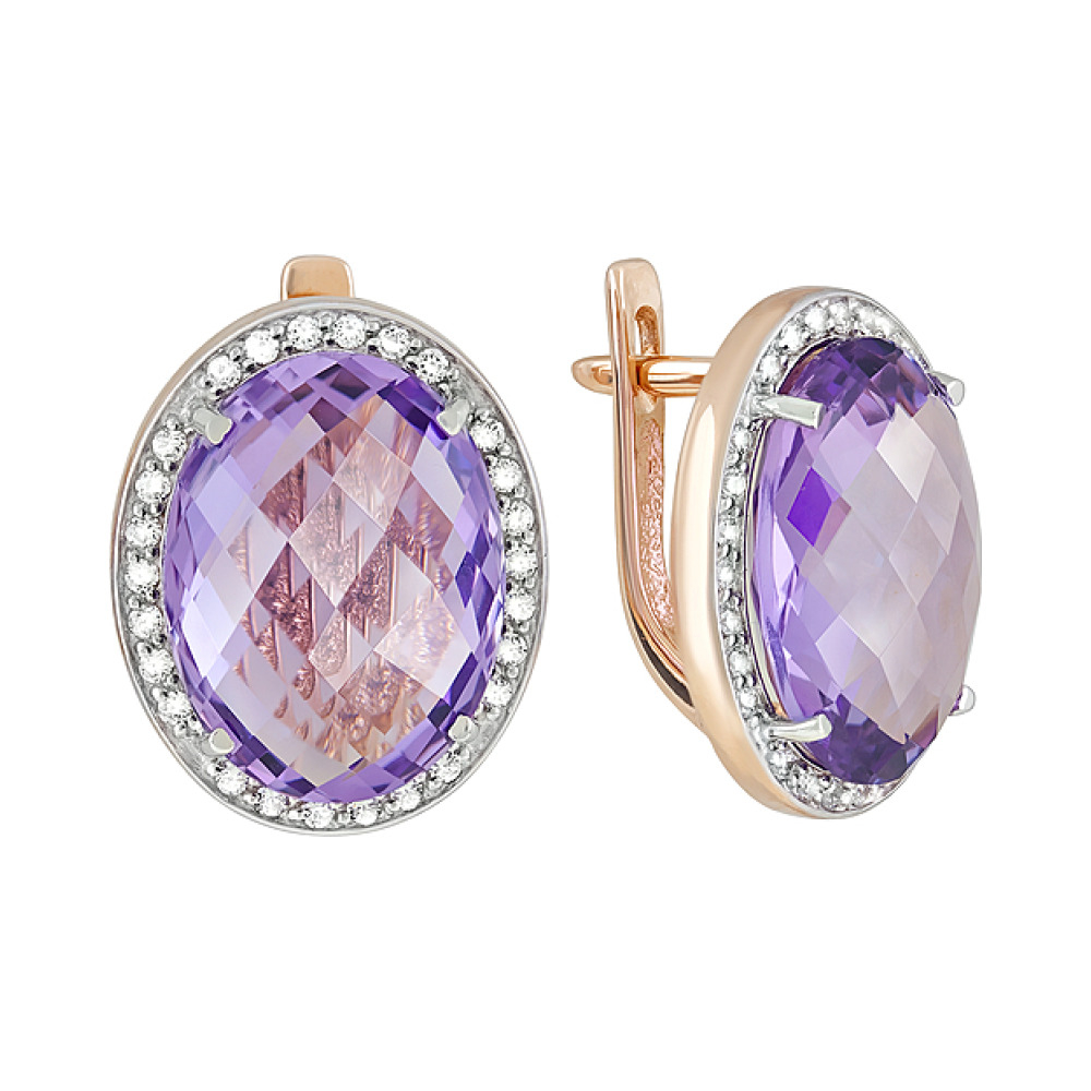 Золотые серьги с аметистом и фианитом № 120758