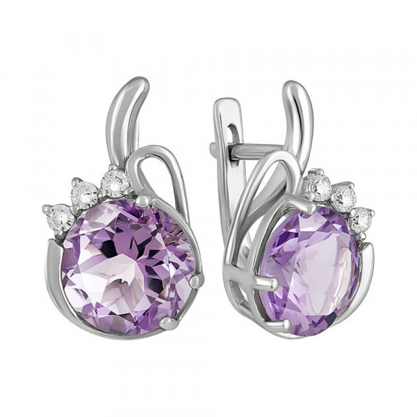 Серебряные серьги с аметистом и фианитом № 133109