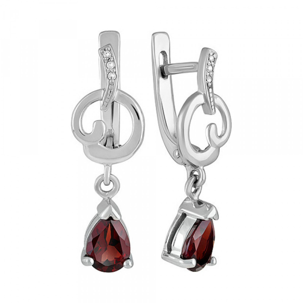 Серебряные серьги с гранатом и фианитом № 132790