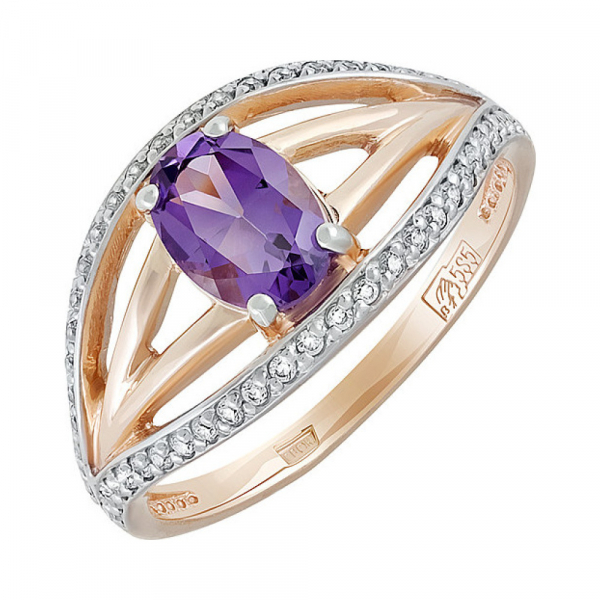 Золотое кольцо с аметистом и фианитом № 134848