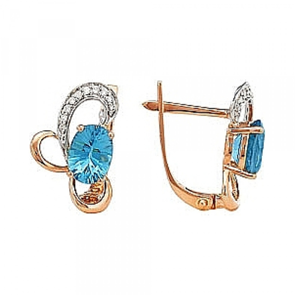 Золотые серьги с бриллиантом и топазом № 82376