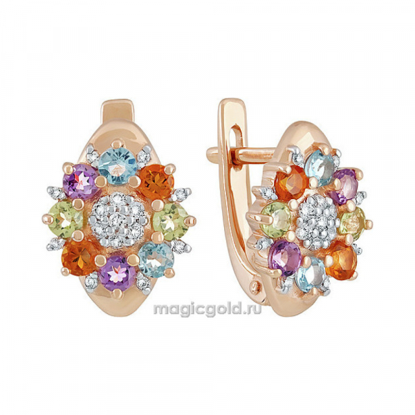 Золотые серьги с полудрагоценными вставками и фианитом № 139660
