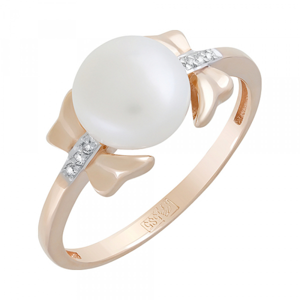 Золотое кольцо с жемчугом и фианитом № 124620