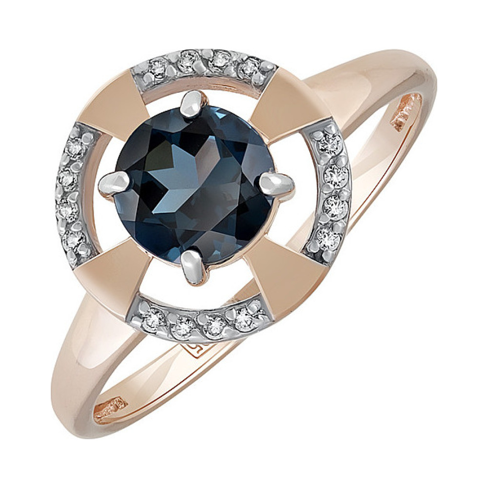 Золотое кольцо с топазом и фианитом № 134893