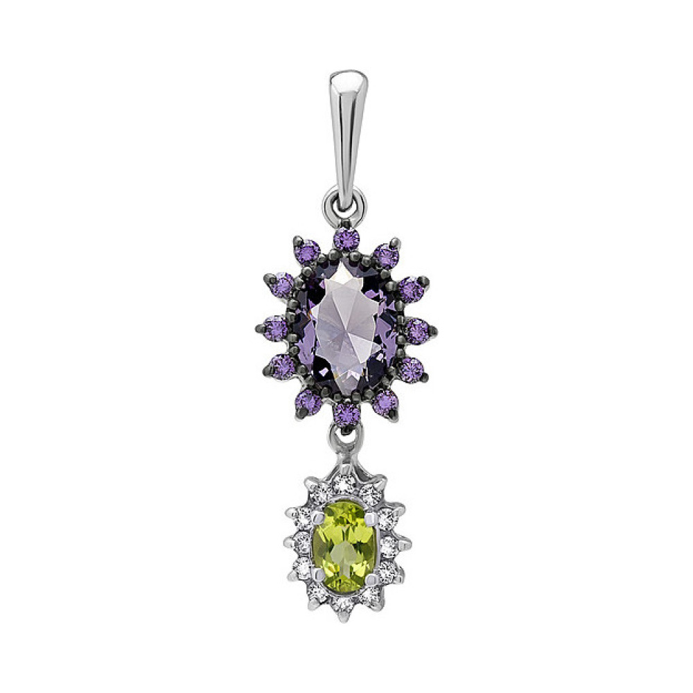 Серебряная подвеска с хризолитом,алпанитом и фианитом № 134570