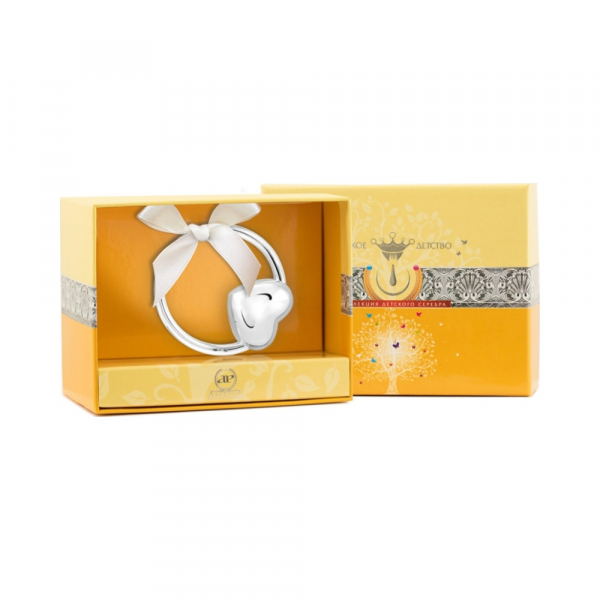 Серебряная погремушка «Сердце на кольце»