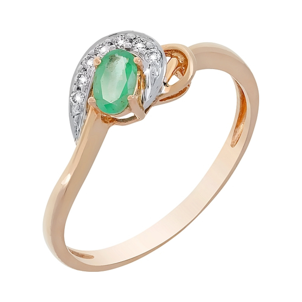 Золотое кольцо с бриллиантом и изумрудом № 96236