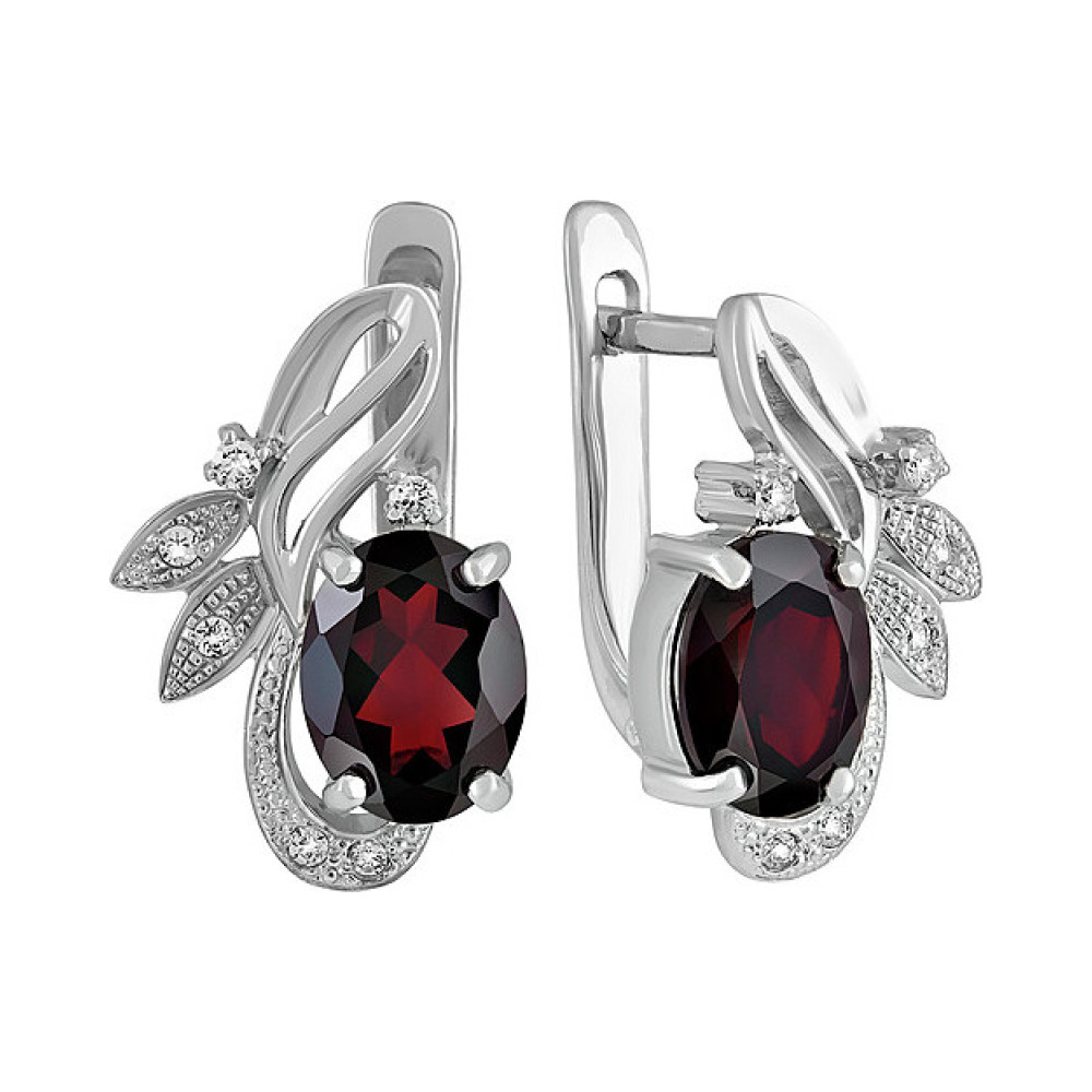 Серебряные серьги с гранатом и фианитом № 135607