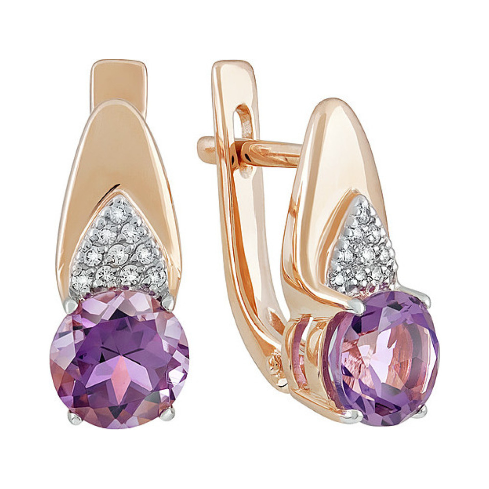 Золотые серьги с аметистом и фианитом № 138108