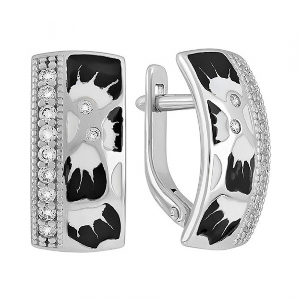 Серебряные серьги с эмалью и фианитом № 133762