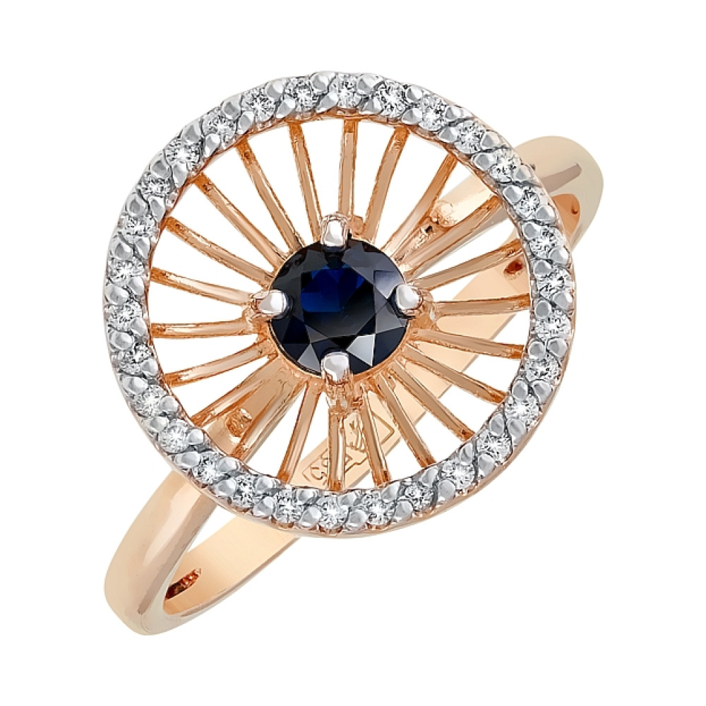 Золотое кольцо с бриллиантом и сапфиром № 117412