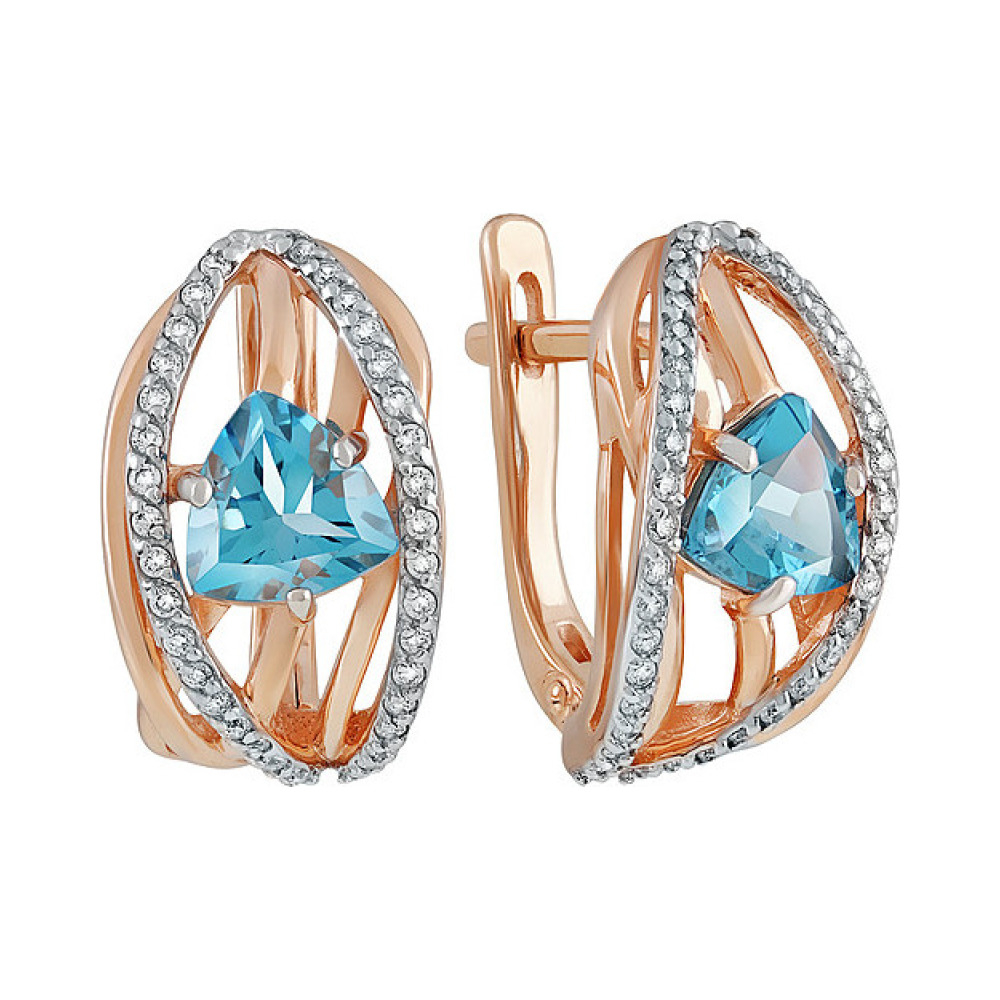 Золотые серьги с топазом и фианитом № 134500