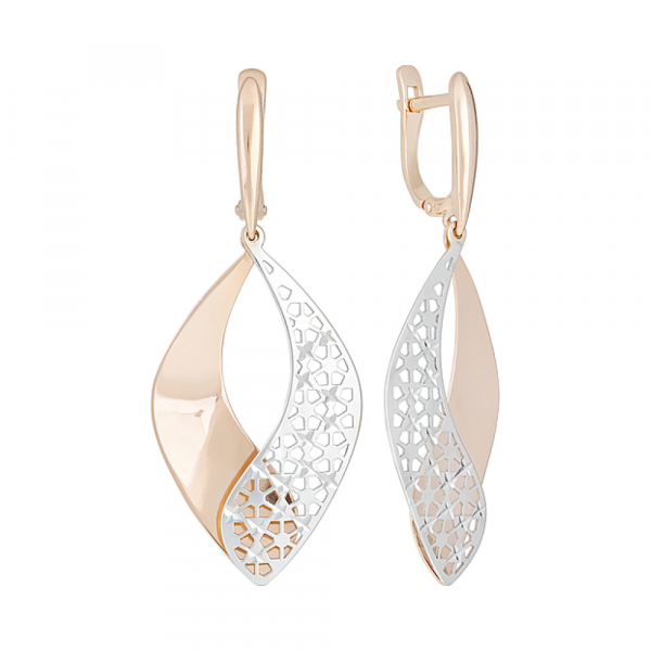 Золотые серьги без камня с алмазкой № 129108