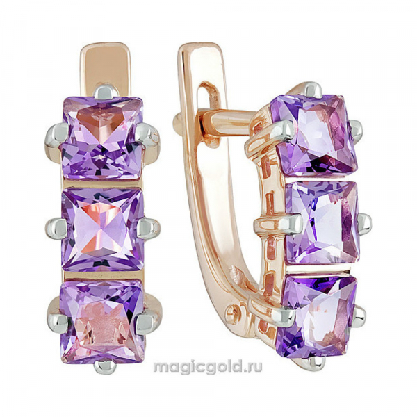 Золотые серьги с аметистом № 139100