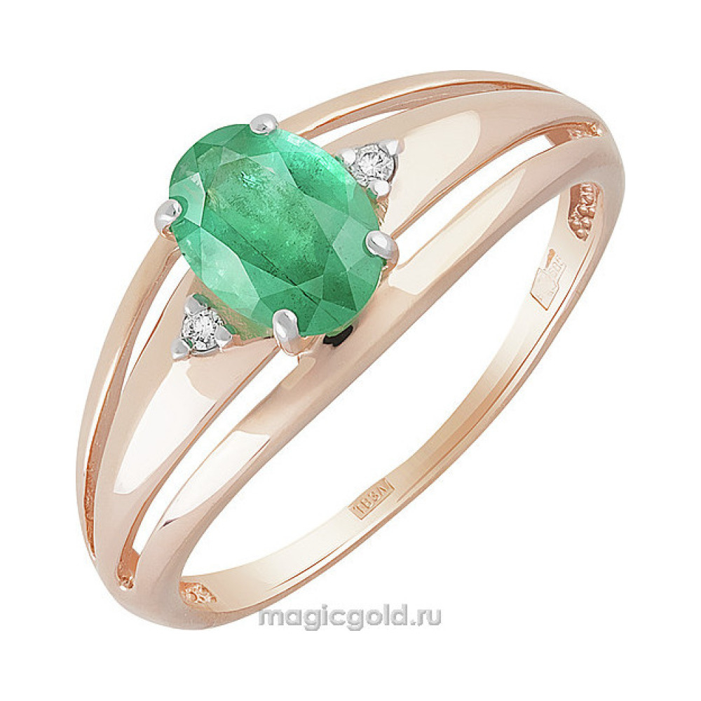 Золотое кольцо с бриллиантом и изумрудом № 161123
