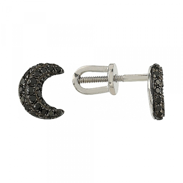 Золотые серьги с черным бриллиантом № 104982