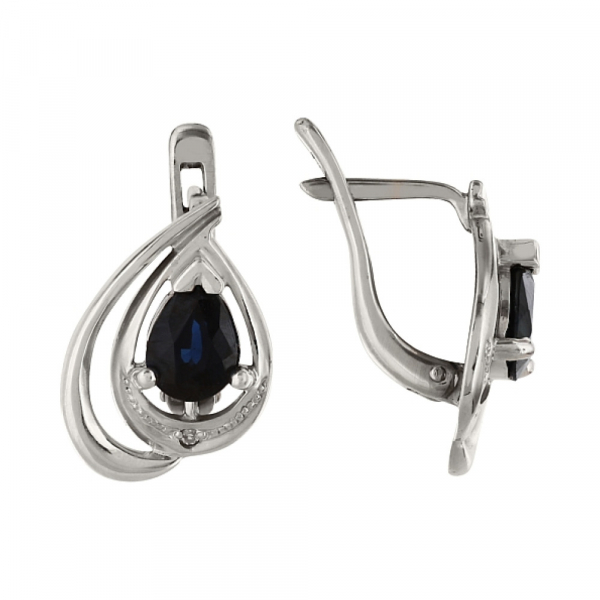 Золотые серьги с бриллиантом и сапфиром № 33156