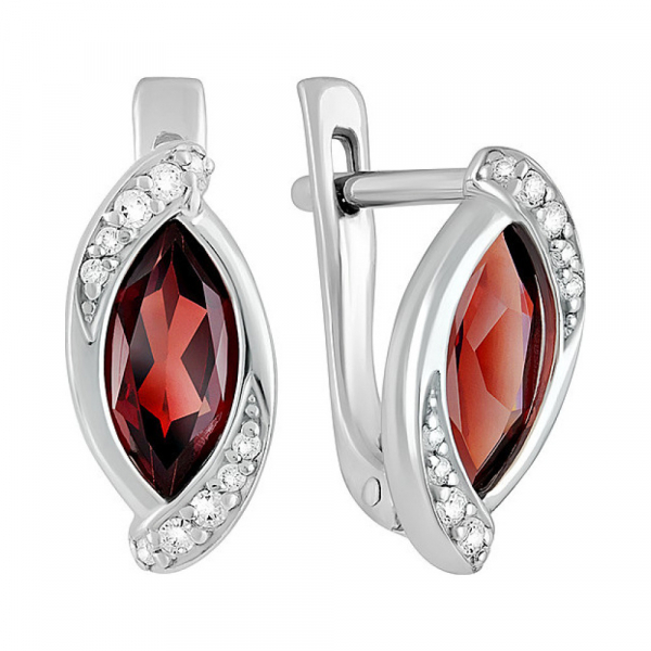 Серебряные серьги с гранатом и фианитом № 132972