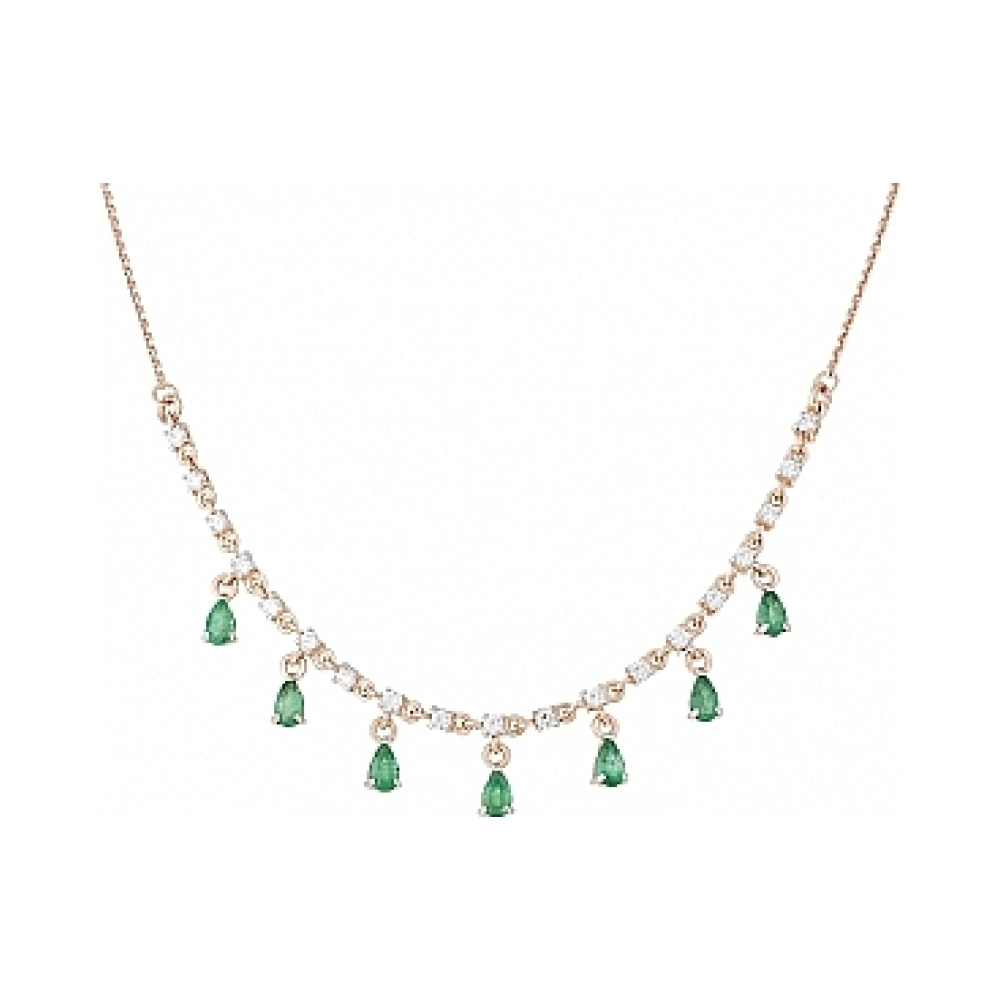 Золотое колье с изумрудом и фианитом № 114713