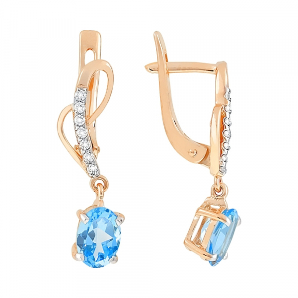 Золотые серьги с топазом и фианитом № 80052