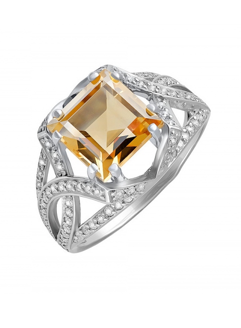Серебряное кольцо с цитрином и фианитом № 129687