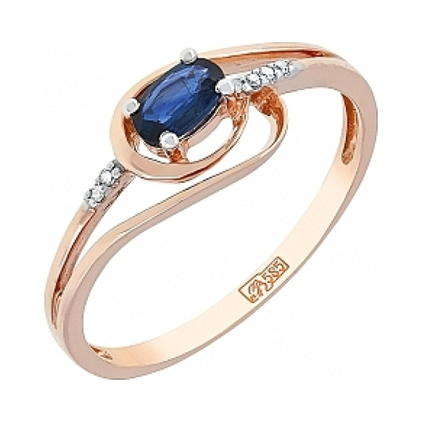 Золотое кольцо с бриллиантом и сапфиром № 114536