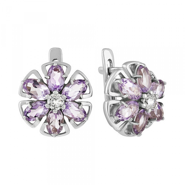 Серебряные серьги с аметистом и фианитом № 133124