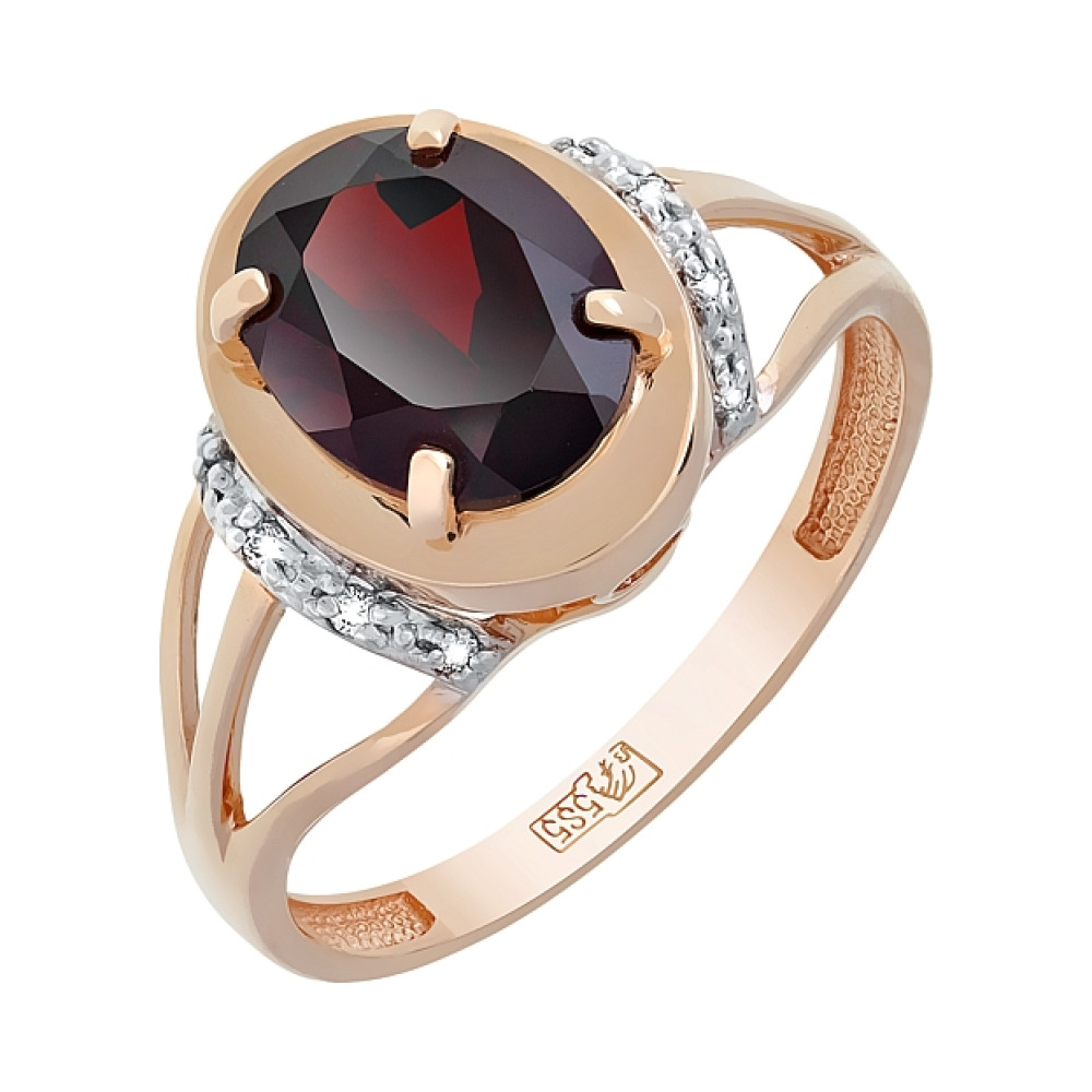 Золотое кольцо с гранатом и фианитом № 113927