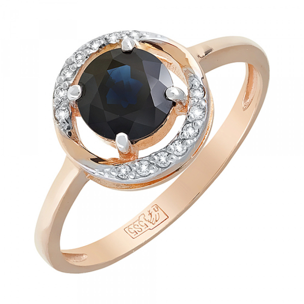 Золотое кольцо с бриллиантом и сапфиром № 120403