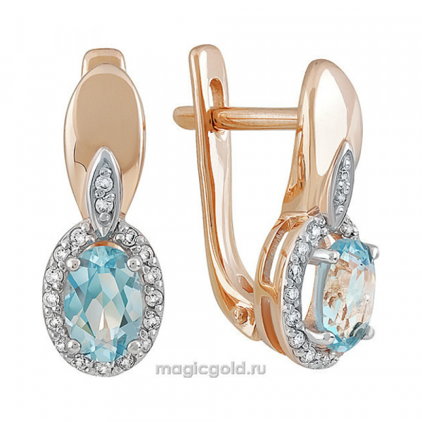 Золотые серьги с топазом и фианитом № 142145