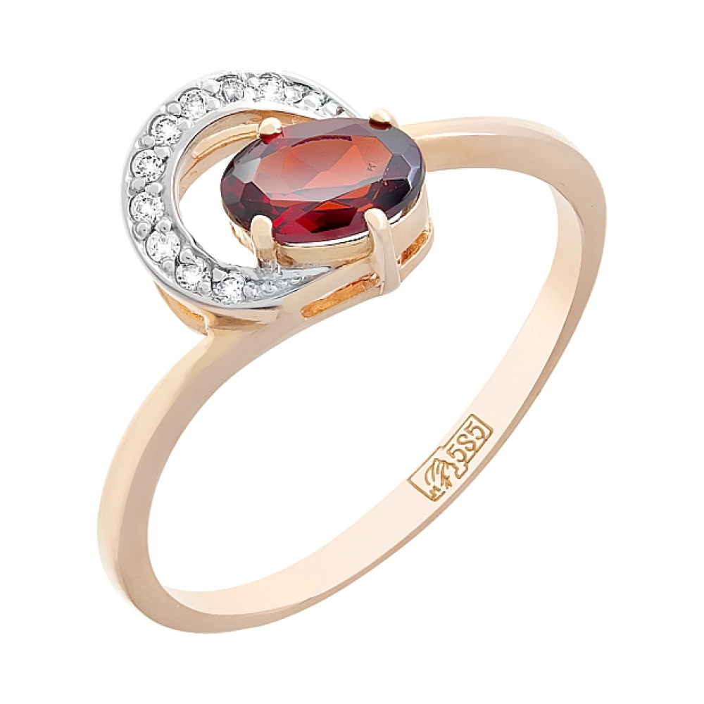 Золотое кольцо с гранатом и фианитом № 53694