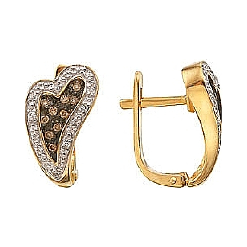 Золотые серьги с бриллиантами коньяк № 32298