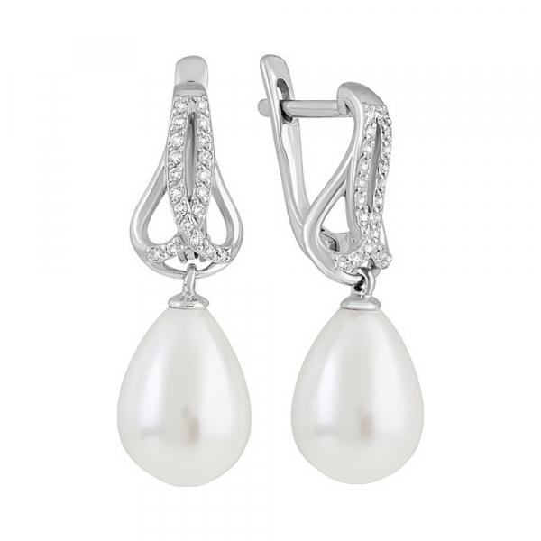 Серебряные серьги с перламутровым жемчугом и фианитом № 135487