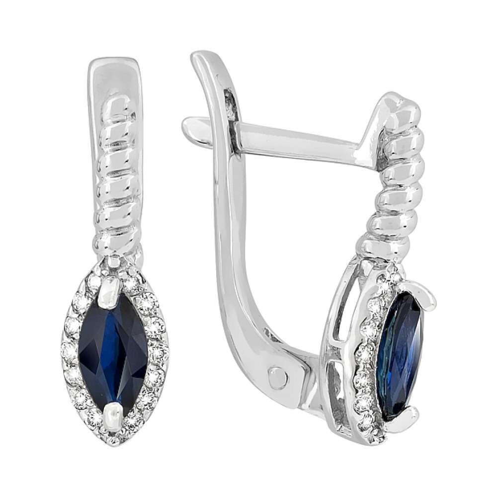 Золотые серьги с бриллиантом и сапфиром № 118303