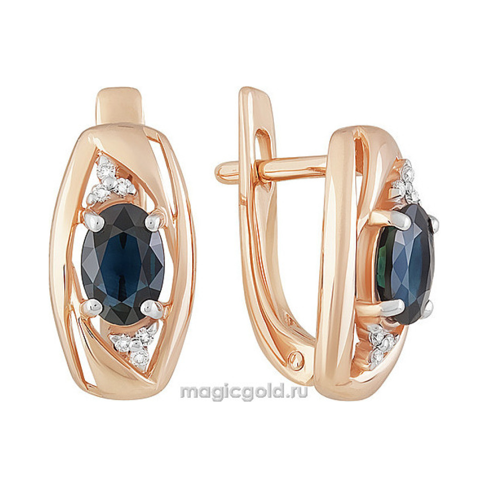 Золотые серьги с бриллиантом и сапфиром № 158877