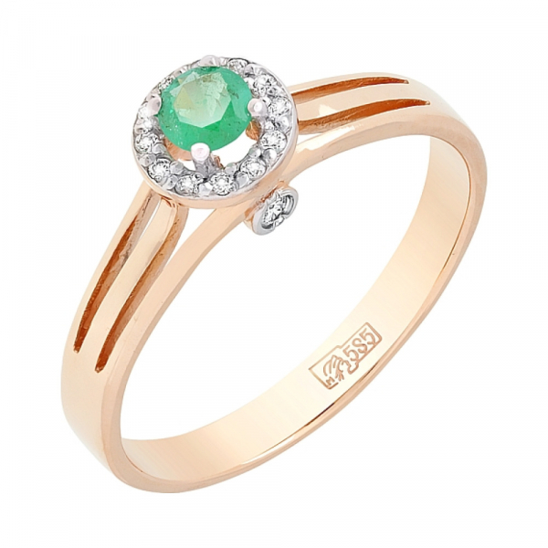 Золотое кольцо с бриллиантом и изумрудом № 84700
