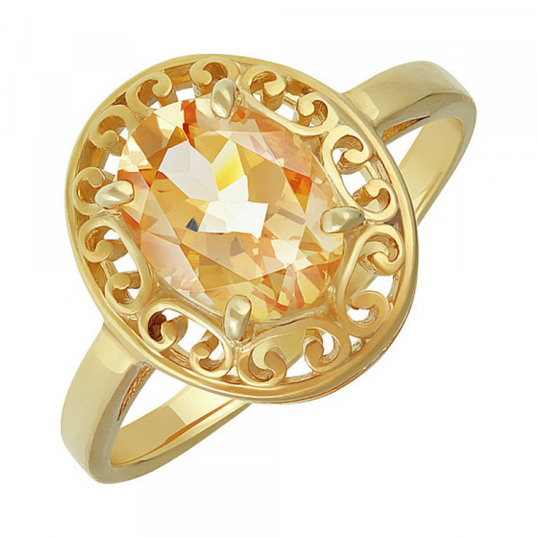 Серебряное кольцо с цитрином и золотым покрытием № 135881