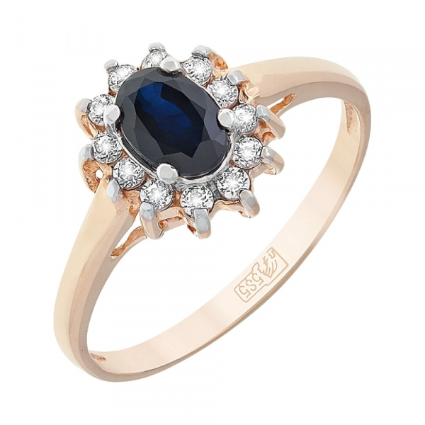 Золотое кольцо с сапфиром и фианитом № 8728