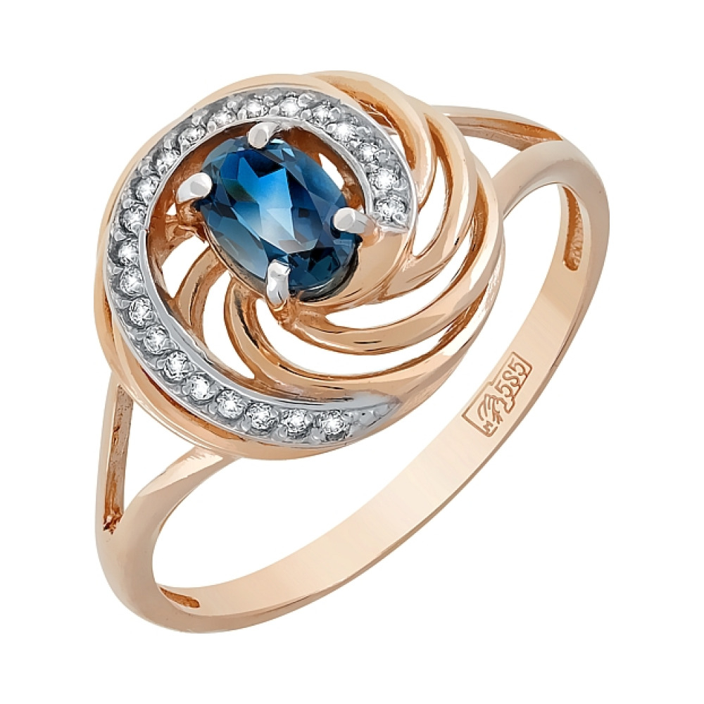 Золотое кольцо с топазом и фианитом № 118927