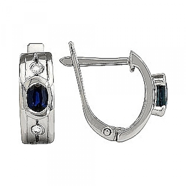 Золотые серьги с бриллиантом и сапфиром № 82393