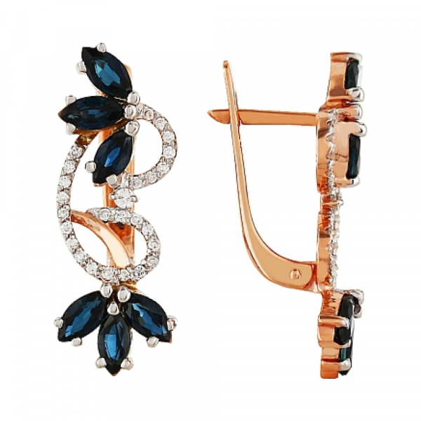 Золотые серьги с бриллиантом и сапфиром № 96871