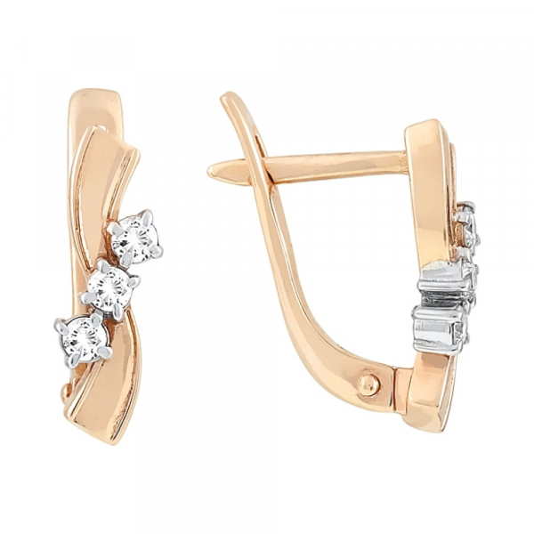 Золотые серьги с бриллиантом № 76316