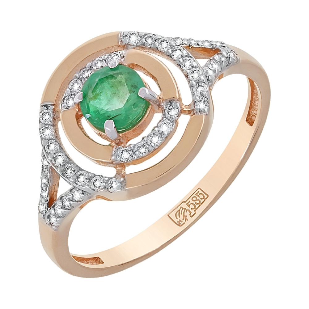 Золотое кольцо с бриллиантом и изумрудом № 119114