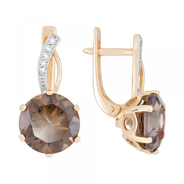 Золотые серьги с раухтопазом и фианитом № 83060